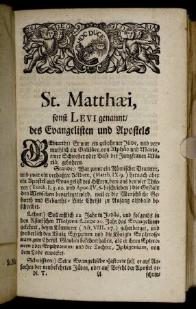 St. Matthæi, [...].