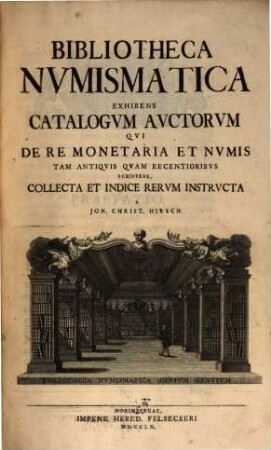 Bibliotheca Nvmismatica : Exhibens Catalogvm Avctorum Qvi De Re Monetaria Et Nvmis Tam Antiqvis Qvam Recentioribvs Scripsere