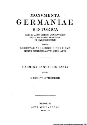 Die Cambridger Lieder : = Carmina Cantabrigiensia