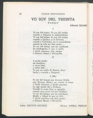Yo soy del treinta : Tango. Editorial Edami