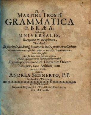 Cl. V. Martini Trosti Grammatica Ebraea, , Eademq[ue] Universalis