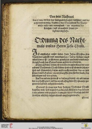 Ordnung des Nachtmals vnsers Herrn Jesu Christi