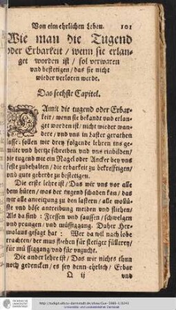 Wie man die Tugend oder Erbarkeit / wenn sie erlanget worden ist ... Das sechste Capitel.
