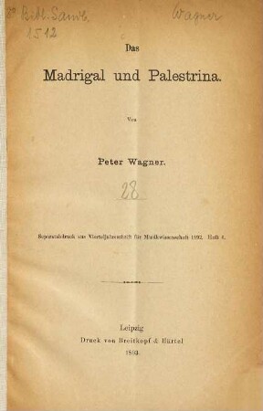Das Madrigal und Palestrina