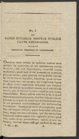 No. I. De sacris ecclesiae nostrae publicis caute emendandis. Scripsit Henricus Theophilus Tzschirner