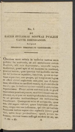 No. I. De sacris ecclesiae nostrae publicis caute emendandis. Scripsit Henricus Theophilus Tzschirner