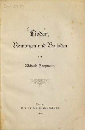 Lieder, Romanzen und Balladen