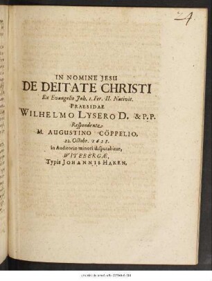 De Deitate Christi : Ex Evangelio Joh. 1. Fer. II. Nativit.