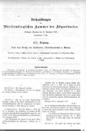 171. Sitzung, Stuttgart, 11.11.1873