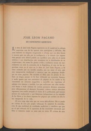José León Pagano : Su concepto estético
