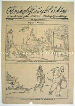 Illustrierte Beilage der "Liller Kriegszeitung" mit Karikaturen zum Kriegsgeschehen