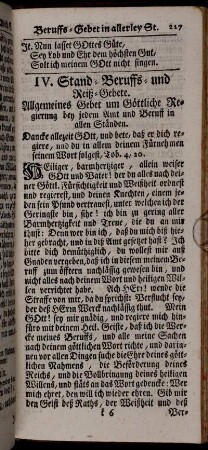 IV. Stand- Beruffs- und Reiß-Gebete.