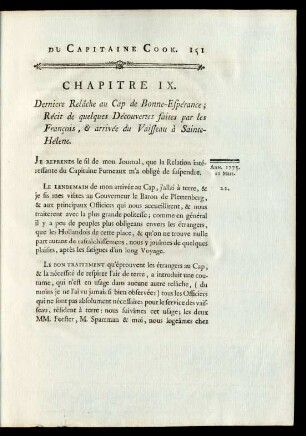 Chapitre VIX. Derniere Relâche au Cap de Bonne-Espérance ; Récit de quelques Découvertes faites par les François, & arrivée du Vaisseau à Sainte-Hélene.