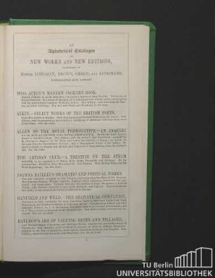An alphabetical catalogue of new works and new editions, published by Messrs. Longman, Brown, Green, and Longmans, Paternoster Row, London.