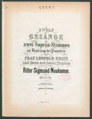 H. 1: Zwölf Gesänge für zwei Sopran-Stimmen mit Begleitung des Pianoforte