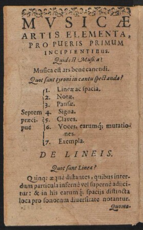 Musicae Artis Elementa, Pro Pueris Primum Incipientibus.