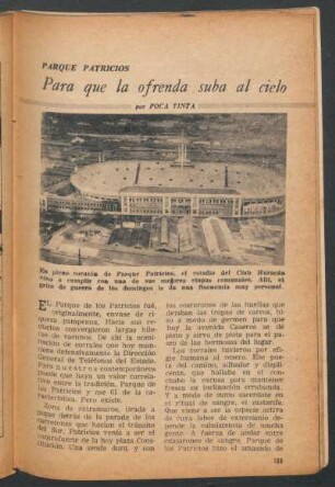 Parque Patricios: Para que la ofrenda suba al cielo