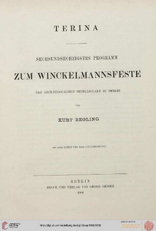 Band 66: Programm zum Winckelmannsfeste der Archäologischen Gesellschaft zu Berlin: Terina