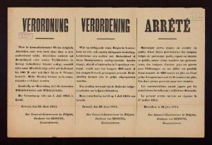 "Verordnung". Androhung der Ahndung des Tragens belgischer oder anderer deutschfeindlicher Abzeichen im besetzten Gebiet Belgiens