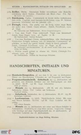 Handschriften, Initialien und Miniaturen (Nr. 3190-3282)