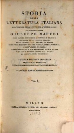 Storia della letteratura italiana dall'origine della lingua sino a'nostri giorni : ad uso della pubblica e privata istruzione. 1