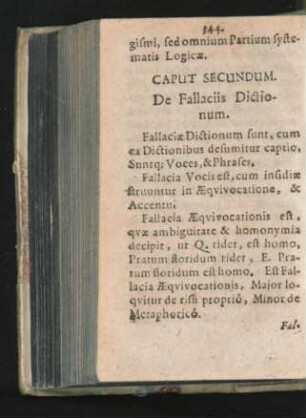 Caput Secundum. De Fallaciis Dictionum.