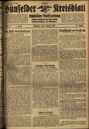 Erste Ausgabe vom Montag, den 02. März 1936.
