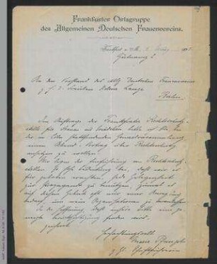 Brief der Ortsgruppe Frankfurt des ADF an den Vorstand