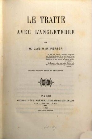 Le traité avec l'Angleterre