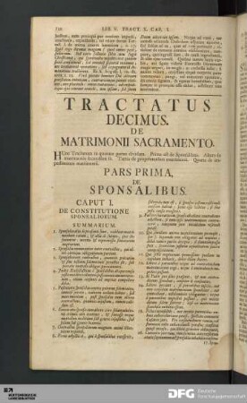Tractatus Decimus. De Matrimonii Sacramento.