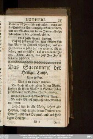 Das Sacrament der Heiligen Taufe.