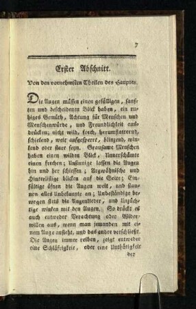 Erster Abschnitt: Von den vornehmsten Theilen des Hauptes [- Siebenter Abschnitt: Von der Schule]
