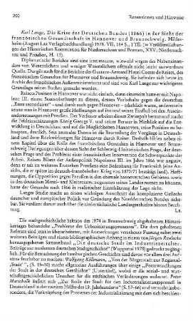 Lange, Karl :: Die Krise des Deutschen Bundes 1866 in der Sicht der französischen Gesandtschaft in Hannover und Braunschweig, (Veröffentlichungen der Historischen Kommission für Niedersachsen und Bremen 25, Niedersachsen und Preußen, 13) : Hildesheim, Lax, 1978