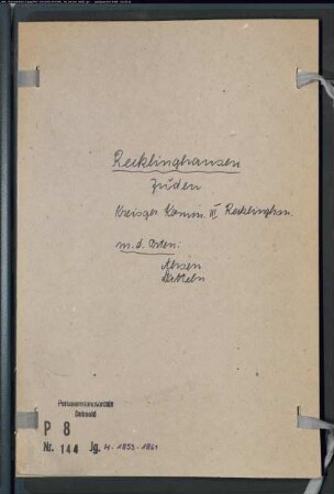 Judenregister der Kreisgerichtskommission III Recklinghausen mit den Orten Ahsen und Datteln (H 1853-1861) (Gemeinde: Recklinghausen, Stadt)