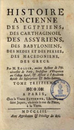 Histoire ancienne des Egyptiens, des Carthaginois, des Assyriens, des Babyloniens, des Medes & des Perses, des Macedoniens, des Grecs, 13