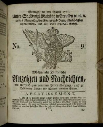 No. 9. Montags, den 2ten Martii 1761.