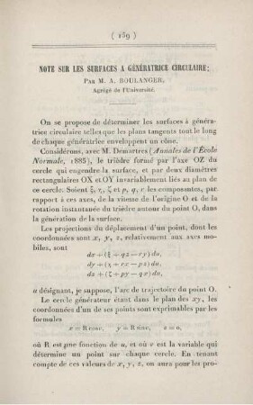 Note sur les surfaces a génératrice circulaire.