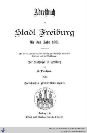 Adreßbuch der Stadt Freiburg : für das Jahr 1881