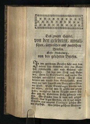 Das zweyte Capitel: von den gelehrten, moralischen, satyrischen und poetischen Briefen.