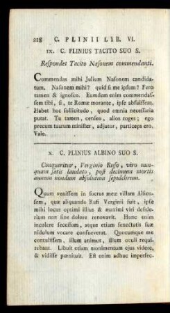 IX. C. Plinius Tacito Suo S.