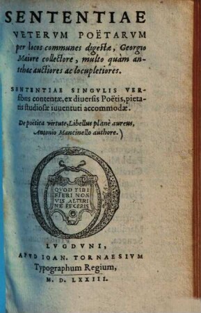 Sententiae veterum poetarum per locos communes digestae