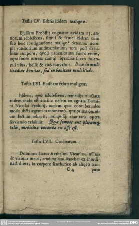 Testis LVI. Eiusdem febris malignae