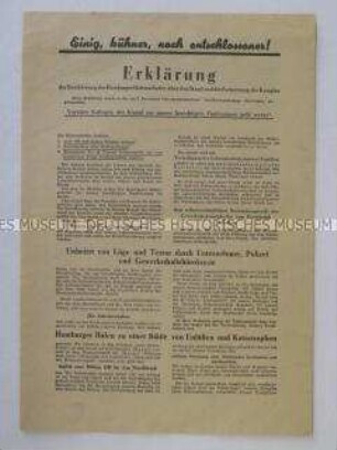 Flugblatt mit der Erklärung der Streikleitung zum Hafenarbeiter-Streik in Hamburg 1951
