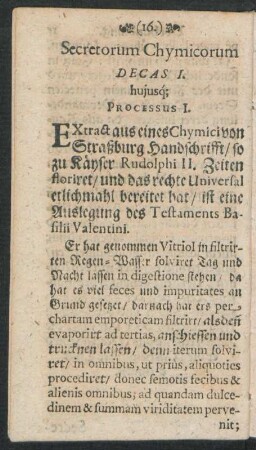 Secretorum Chymicorum Decas I. huiusq[ue] Processus I. - X.