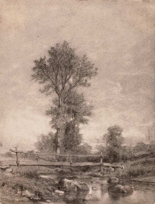 Landschaft mit Bach und Brücke