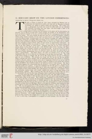 G. [George] Bernard Shaw on the London Exhibitions [reprint from The Amateur Photographer, October, 1901]