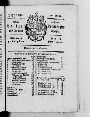 39tes Stück, Ausgabe vom 26. September 1798