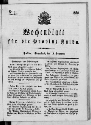 Nr. 51, Ausgabe vom 18. Dezember 1852
