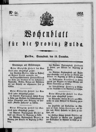 Nr. 51, Ausgabe vom 18. Dezember 1852