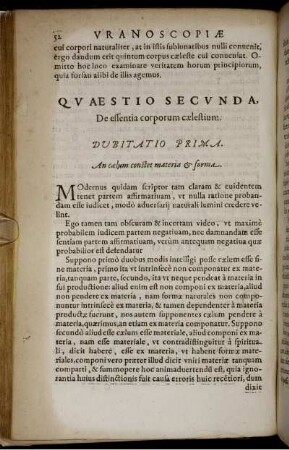 Quaestio Secunda, De essentia corporum coelestium.